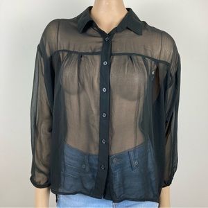 Kiva LS Black Sheer Blouse with Keyhole